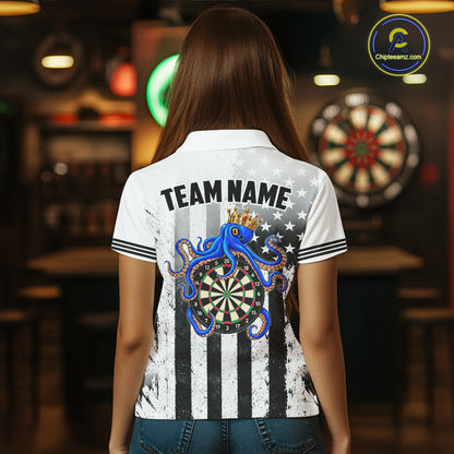 Custom Name American Flag Grunge Octopus Dart Team Jersey Patriotic Funny Darts Shirt For Women NYN4478