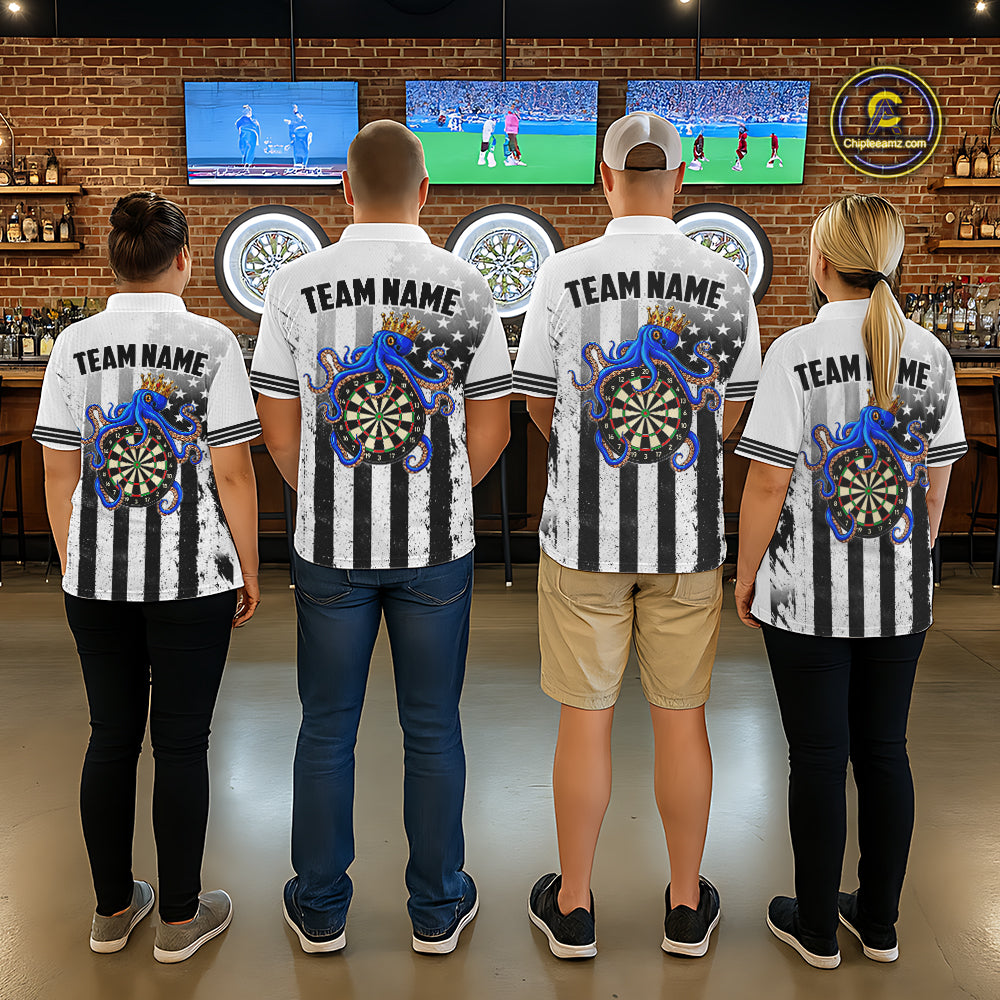 Custom Name American Flag Grunge Octopus Dart Team Jersey Patriotic Funny Darts Shirt For Women NYN4478