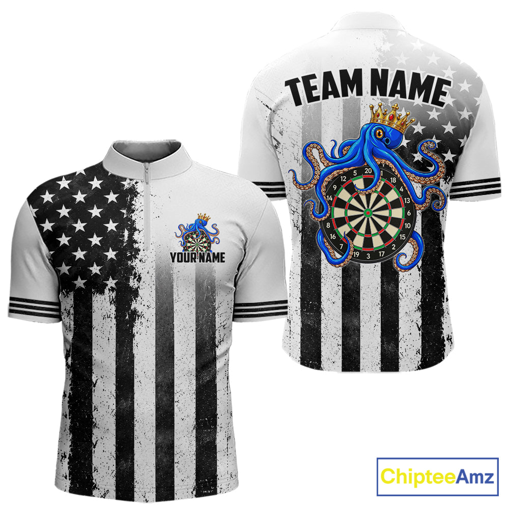 Custom Name American Flag Grunge Octopus Dart Team Jersey Patriotic Funny Darts Shirt For Men NYN4478