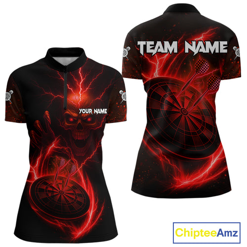 Custom Lightning Dartboard Red Skull Dart Women Quarter-Zip Jerseys Dart Tournament Shirt NYN1670
