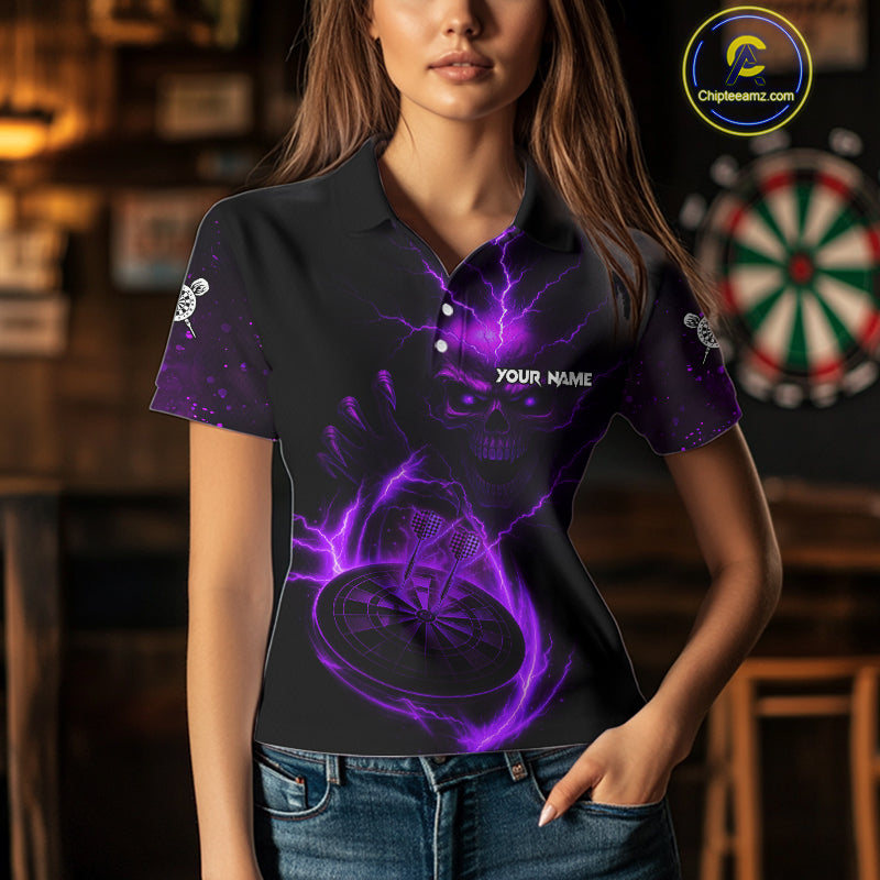 Custom Lightning Dartboard Purple Skull Dart Women Polo Jerseys Dart Tournament Shirt NYN1671