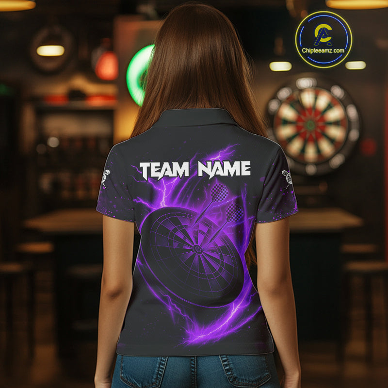 Custom Lightning Dartboard Purple Skull Dart Women Polo Jerseys Dart Tournament Shirt NYN1671
