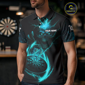 Custom Lightning Dartboard Turquoise Skull Dart Men Polo Jerseys Dart Tournament Shirt NYN1672