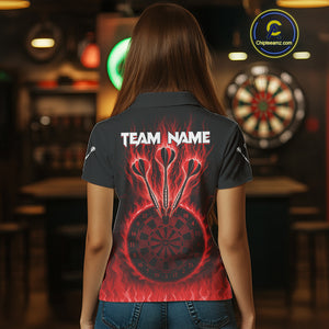 Custom Red Flames Dartboard Horror Multi Skull Dart Women Polo Jerseys Outfits Dart Shirt NYN1679