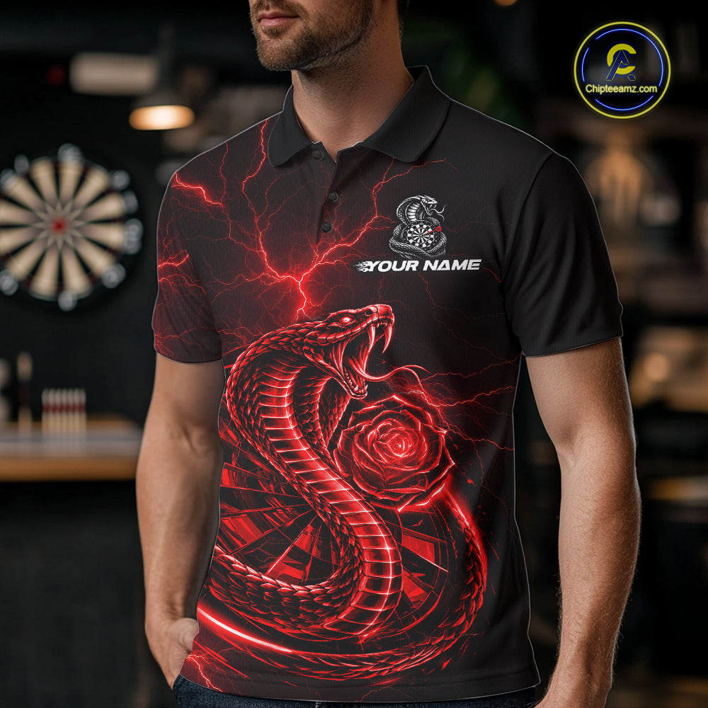 Rose Cobra Dartboard Polo 1/4-Zip Shirt For Men Personalized Red Neon Lightning Darts Team Jersey NYN4842
