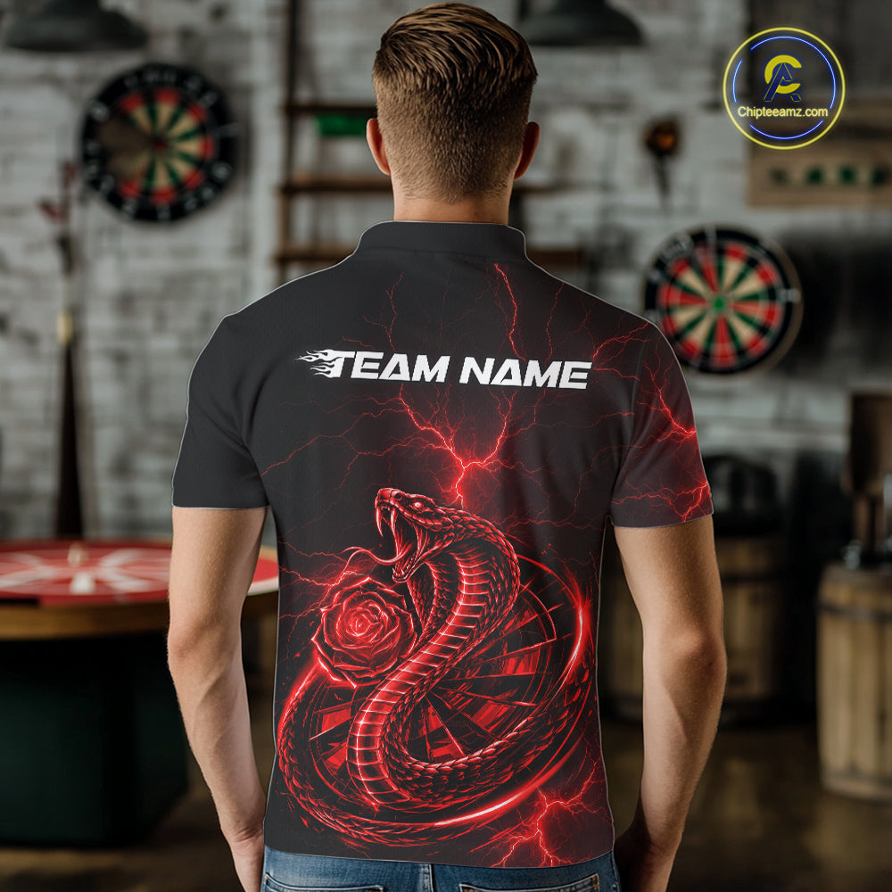 Rose Cobra Dartboard Polo 1/4-Zip Shirt For Men Personalized Red Neon Lightning Darts Team Jersey NYN4842