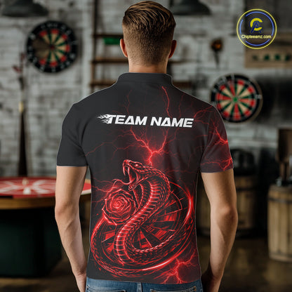 Rose Cobra Dartboard Polo 1/4-Zip Shirt For Men Personalized Red Neon Lightning Darts Team Jersey NYN4842