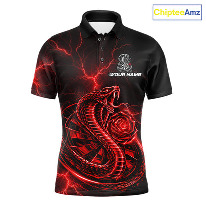 Rose Cobra Dartboard Polo 1/4-Zip Shirt For Men Personalized Red Neon Lightning Darts Team Jersey NYN4842