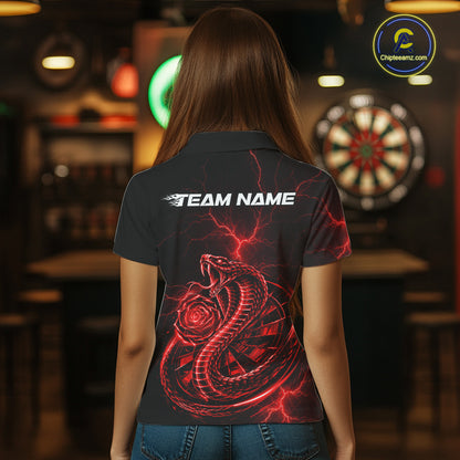 Rose Cobra Dartboard Polo 1/4-Zip Shirt For Women Personalized Red Neon Lightning Darts Team Jersey NYN4842