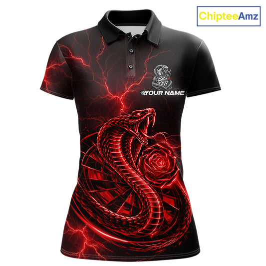 Rose Cobra Dartboard Polo 1/4-Zip Shirt For Women Personalized Red Neon Lightning Darts Team Jersey NYN4842