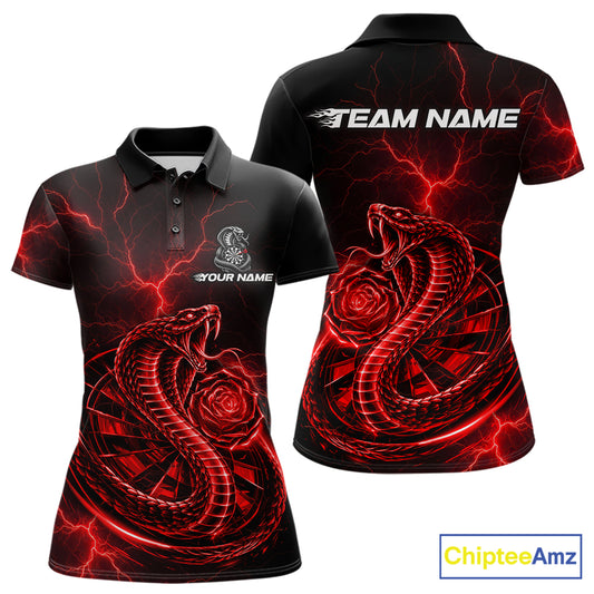 Rose Cobra Dartboard Polo 1/4-Zip Shirt For Women Personalized Red Neon Lightning Darts Team Jersey NYN4842