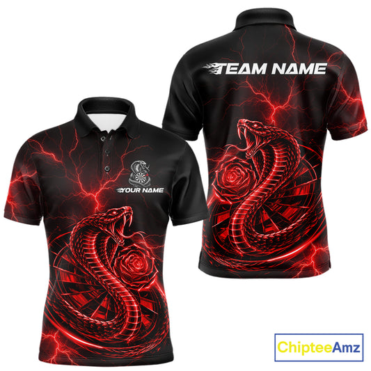 Rose Cobra Dartboard Polo 1/4-Zip Shirt For Men Personalized Red Neon Lightning Darts Team Jersey NYN4842