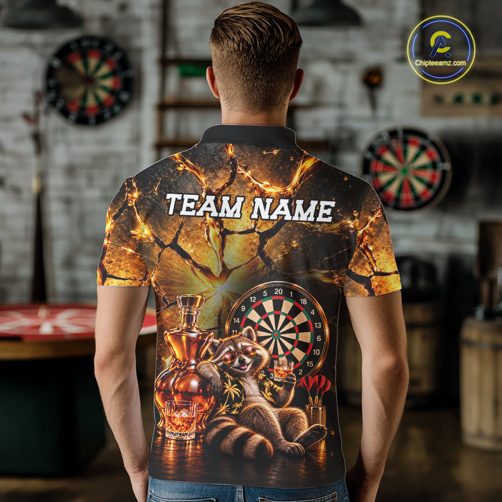 Custom Funny Darts Polo 1/4-Zip Shirt For Men Customized Drunk Whisky Raccoon Darts Team Jersey NYN4845