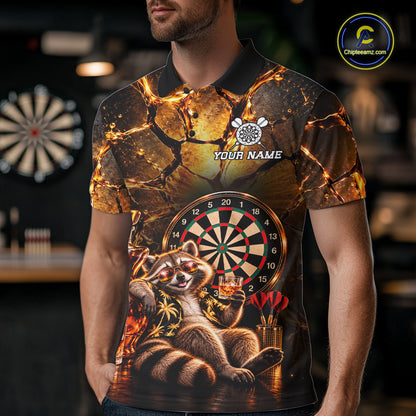 Custom Funny Darts Polo 1/4-Zip Shirt For Men Customized Drunk Whisky Raccoon Darts Team Jersey NYN4845