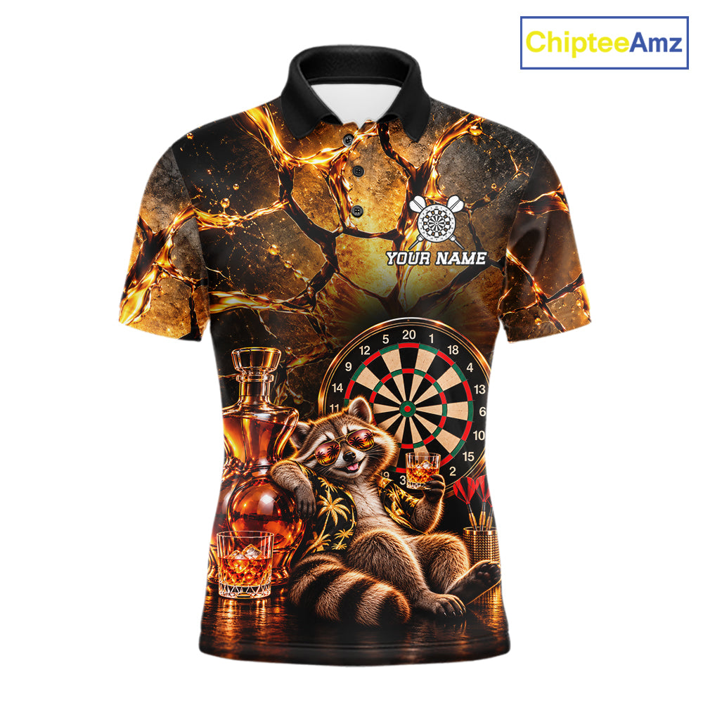 Custom Funny Darts Polo 1/4-Zip Shirt For Men Customized Drunk Whisky Raccoon Darts Team Jersey NYN4845
