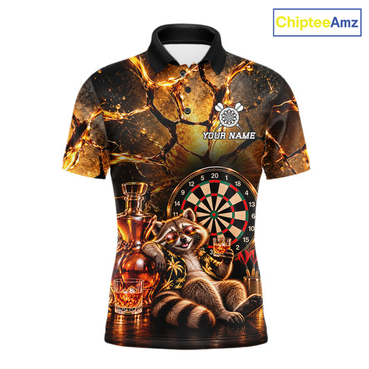 Custom Funny Darts Polo 1/4-Zip Shirt For Men Customized Drunk Whisky Raccoon Darts Team Jersey NYN4845
