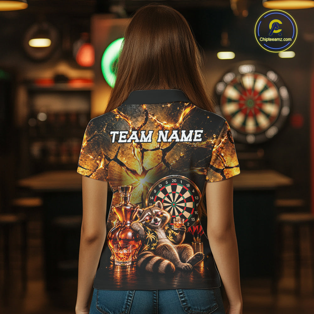 Custom Funny Darts Polo 1/4-Zip Shirt For Women Customized Drunk Whisky Raccoon Darts Team Jersey NYN4845