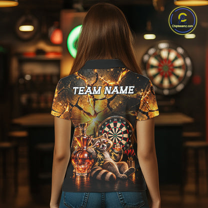 Custom Funny Darts Polo 1/4-Zip Shirt For Women Customized Drunk Whisky Raccoon Darts Team Jersey NYN4845
