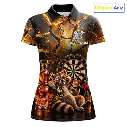 Custom Funny Darts Polo 1/4-Zip Shirt For Women Customized Drunk Whisky Raccoon Darts Team Jersey NYN4845