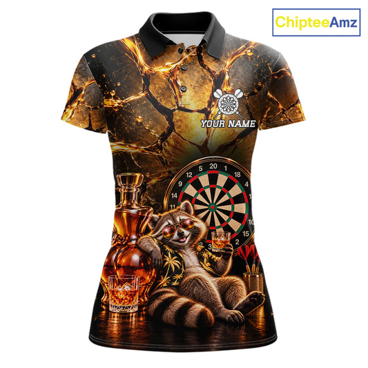 Custom Funny Darts Polo 1/4-Zip Shirt For Women Customized Drunk Whisky Raccoon Darts Team Jersey NYN4845