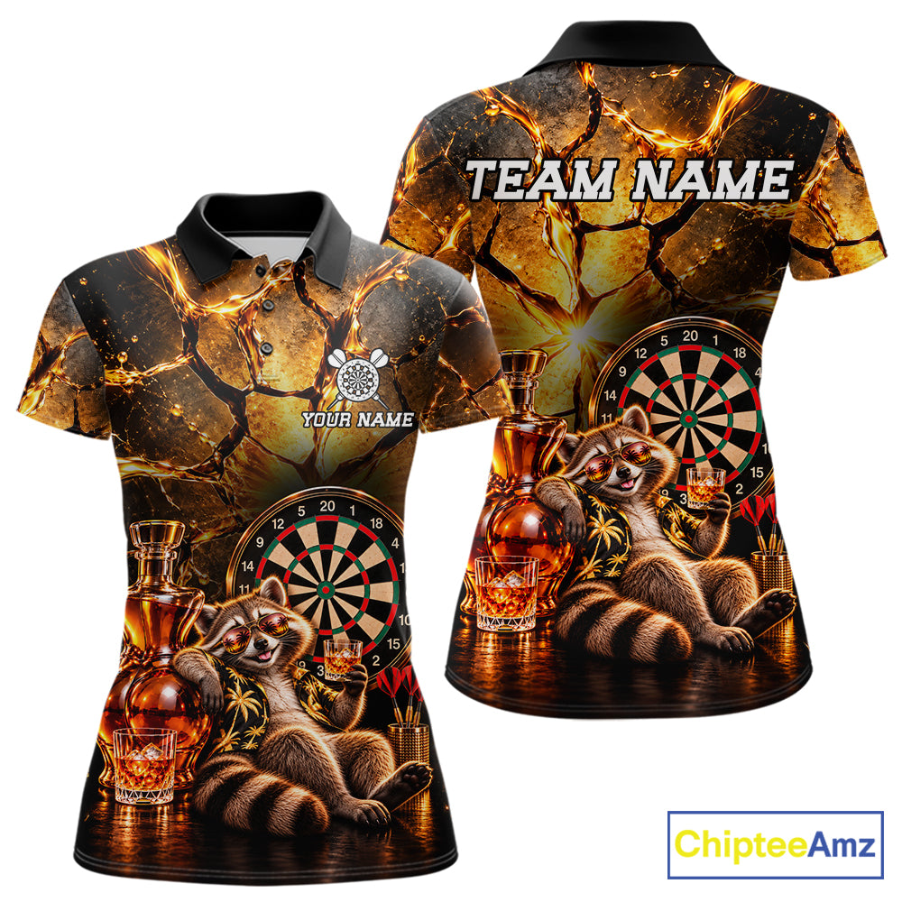 Custom Funny Darts Polo 1/4-Zip Shirt For Women Customized Drunk Whisky Raccoon Darts Team Jersey NYN4845
