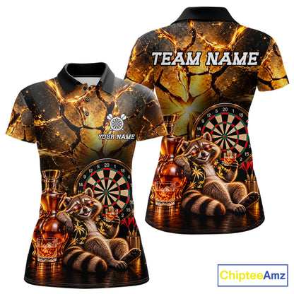 Custom Funny Darts Polo 1/4-Zip Shirt For Women Customized Drunk Whisky Raccoon Darts Team Jersey NYN4845