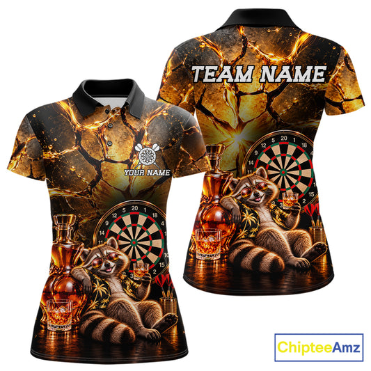 Custom Funny Darts Polo 1/4-Zip Shirt For Women Customized Drunk Whisky Raccoon Darts Team Jersey NYN4845
