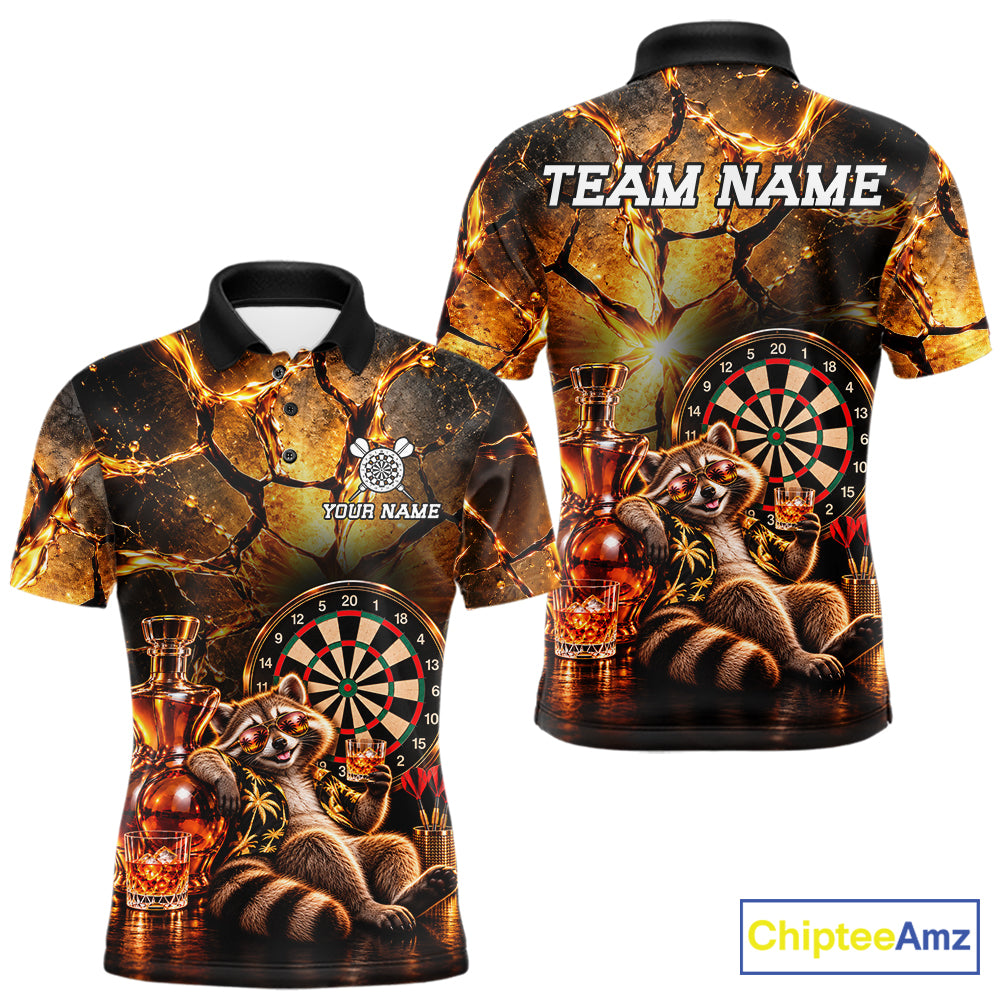 Custom Funny Darts Polo 1/4-Zip Shirt For Men Customized Drunk Whisky Raccoon Darts Team Jersey NYN4845