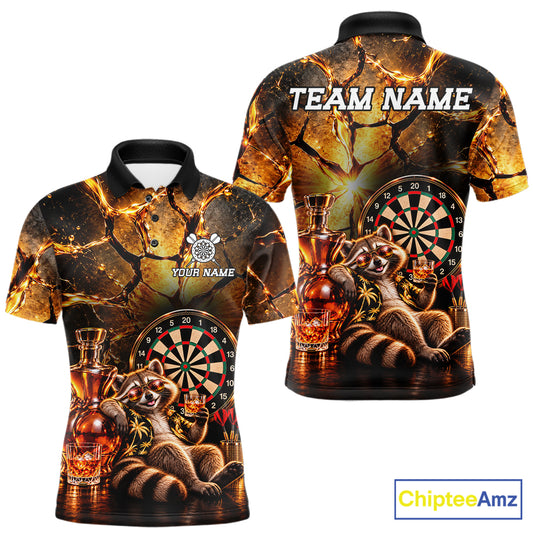 Custom Funny Darts Polo 1/4-Zip Shirt For Men Customized Drunk Whisky Raccoon Darts Team Jersey NYN4845