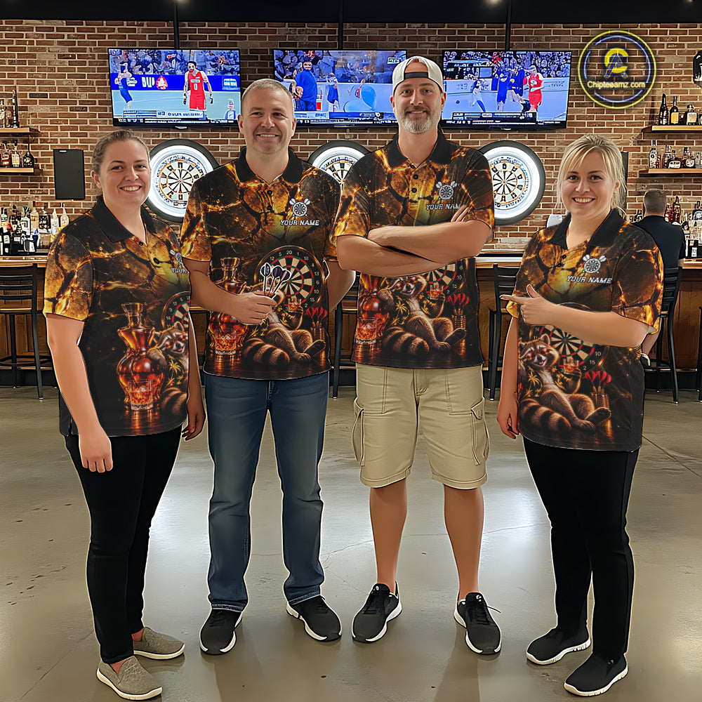 Custom Funny Darts Polo 1/4-Zip Shirt For Men Customized Drunk Whisky Raccoon Darts Team Jersey NYN4845
