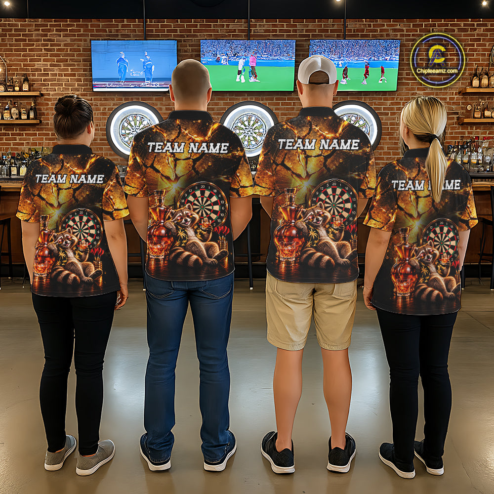 Custom Funny Darts Polo 1/4-Zip Shirt For Men Customized Drunk Whisky Raccoon Darts Team Jersey NYN4845