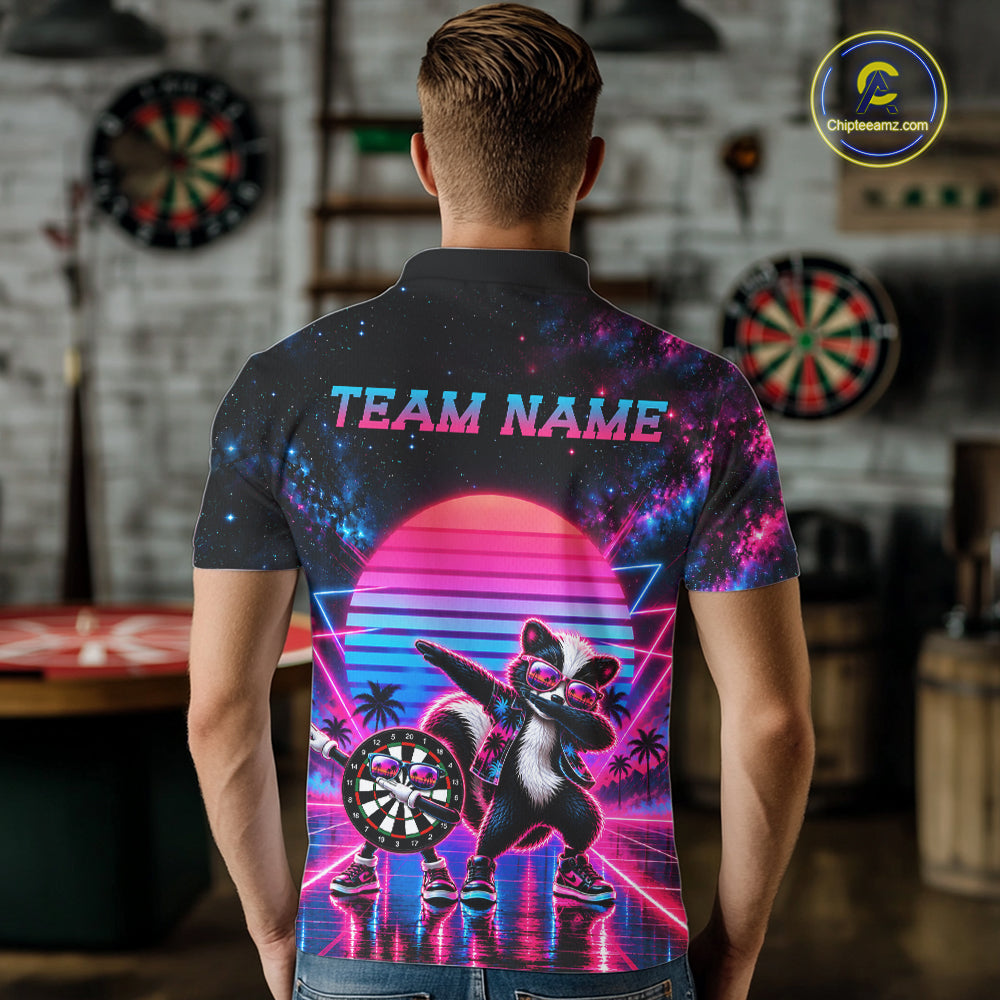 Funny Dabbing Skunk Darts Polo 1/4-Zip Shirt Personalized Men Darts Apparel Retro 80S Darts Team Jersey NYN4847