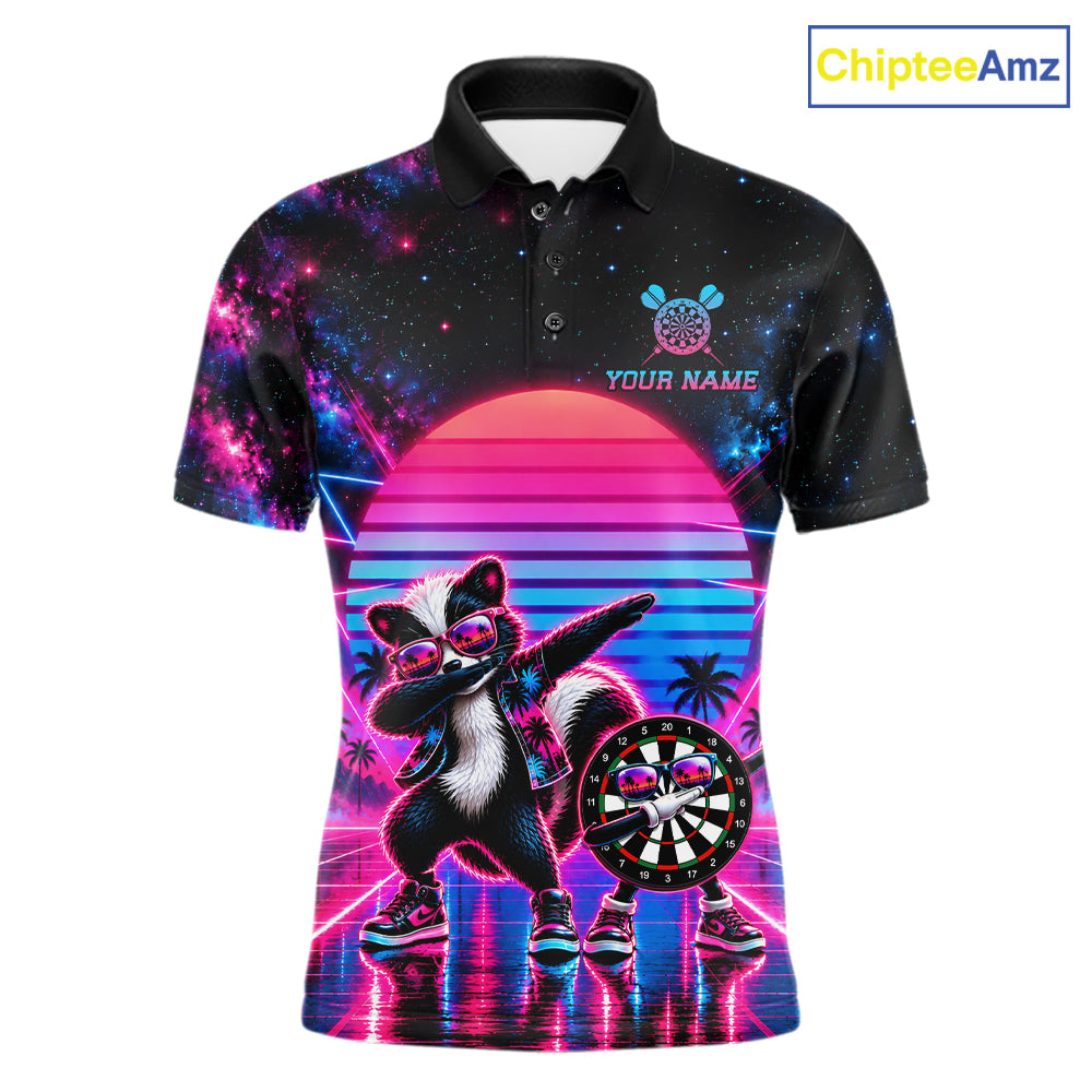 Funny Dabbing Skunk Darts Polo 1/4-Zip Shirt Personalized Men Darts Apparel Retro 80S Darts Team Jersey NYN4847