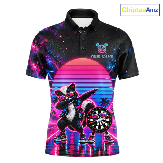 Funny Dabbing Skunk Darts Polo 1/4-Zip Shirt Personalized Men Darts Apparel Retro 80S Darts Team Jersey NYN4847