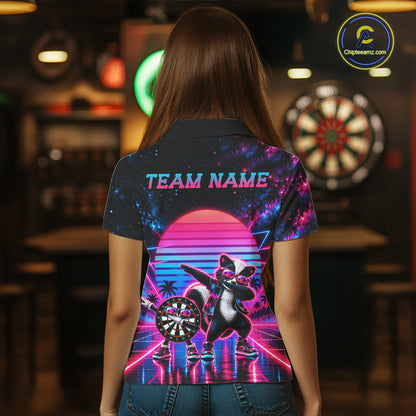 Funny Dabbing Skunk Darts Polo 1/4-Zip Shirt Personalized Women Darts Apparel Retro 80S Darts Team Jersey NYN4847