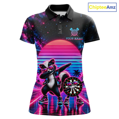 Funny Dabbing Skunk Darts Polo 1/4-Zip Shirt Personalized Women Darts Apparel Retro 80S Darts Team Jersey NYN4847