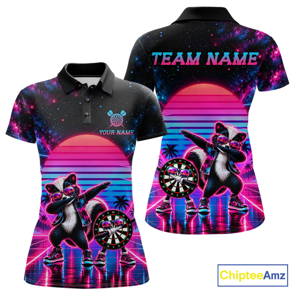 Funny Dabbing Skunk Darts Polo 1/4-Zip Shirt Personalized Women Darts Apparel Retro 80S Darts Team Jersey NYN4847