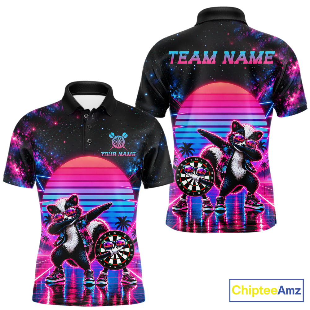 Funny Dabbing Skunk Darts Polo 1/4-Zip Shirt Personalized Men Darts Apparel Retro 80S Darts Team Jersey NYN4847