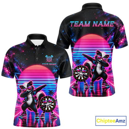 Funny Dabbing Skunk Darts Polo 1/4-Zip Shirt Personalized Men Darts Apparel Retro 80S Darts Team Jersey NYN4847