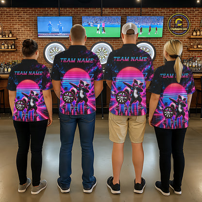 Funny Dabbing Skunk Darts Polo 1/4-Zip Shirt Personalized Women Darts Apparel Retro 80S Darts Team Jersey NYN4847