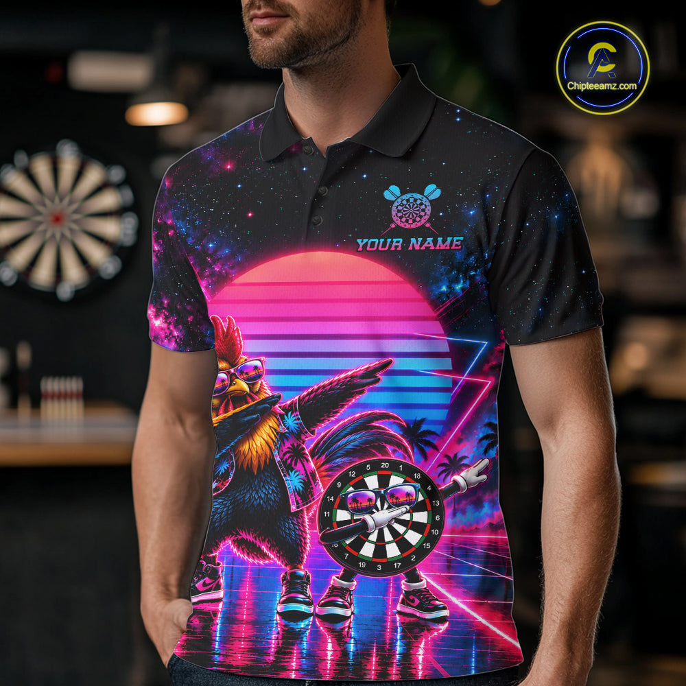 Funny Dabbing Rooster Darts Polo 1/4-Zip Shirt Personalized Men Darts Apparel Retro 80S Darts Team Jersey NYN4848