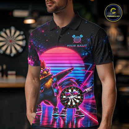 Funny Dabbing Rooster Darts Polo 1/4-Zip Shirt Personalized Men Darts Apparel Retro 80S Darts Team Jersey NYN4848