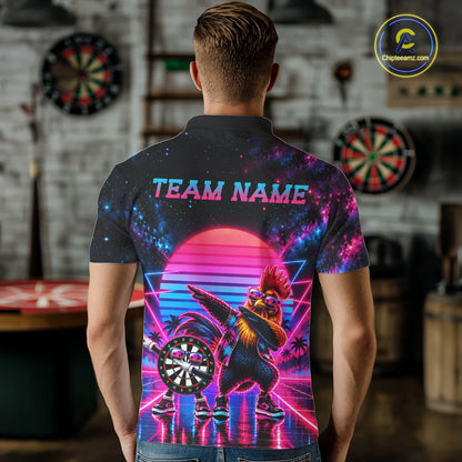Funny Dabbing Rooster Darts Polo 1/4-Zip Shirt Personalized Men Darts Apparel Retro 80S Darts Team Jersey NYN4848
