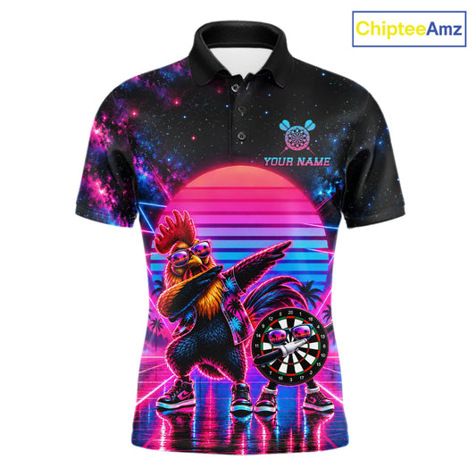 Funny Dabbing Rooster Darts Polo 1/4-Zip Shirt Personalized Men Darts Apparel Retro 80S Darts Team Jersey NYN4848