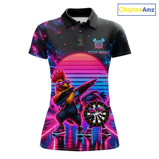 Funny Dabbing Rooster Darts Polo 1/4-Zip Shirt Personalized Women Darts Apparel Retro 80S Darts Team Jersey NYN4848