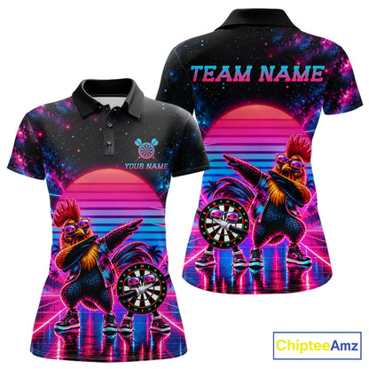 Funny Dabbing Rooster Darts Polo 1/4-Zip Shirt Personalized Women Darts Apparel Retro 80S Darts Team Jersey NYN4848