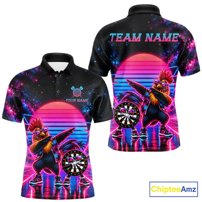Funny Dabbing Rooster Darts Polo 1/4-Zip Shirt Personalized Men Darts Apparel Retro 80S Darts Team Jersey NYN4848
