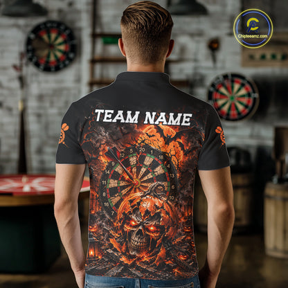 Custom Skull Pumpkin Darts Polo 1/4-Zip Shirt For Men Spooky Halloween Darts Tournament Jersey NYN4854