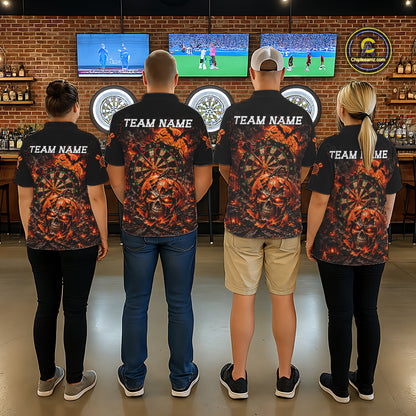 Custom Skull Pumpkin Darts Polo 1/4-Zip Shirt For Women Spooky Halloween Darts Tournament Jersey NYN4854