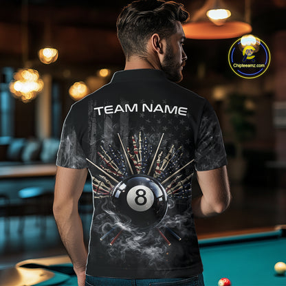 US Flag Grey Smoke Skull Bone 8 Ball Men Billiards Shirt Personalized Pool Balls Billiard Team Names NYN2688